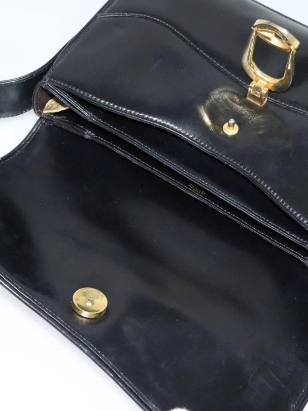 GUCCI Shoulder Bag Leather Black Gold Auth ep8582 - Picture 11 of 16